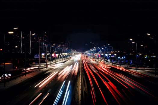 Night traffic jam at Kyiv. Photo Night traffic. lots of carlights red and white. download image