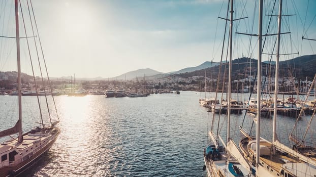 Marina harbor with beautiful white yachts with mountains. Greece. download image