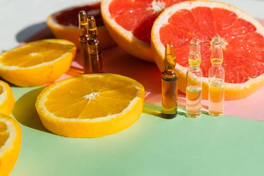 Ampoules with botox, hualuronic, collagen or vitamins and Syringe