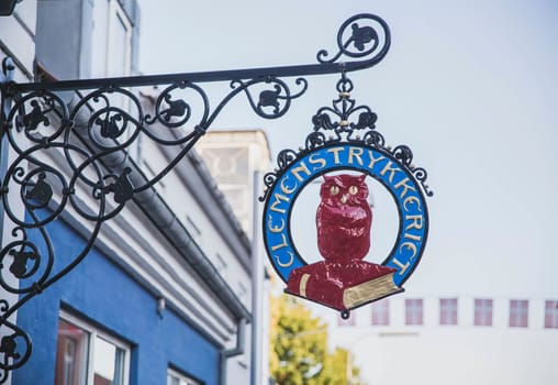 Viborg, Denmark, July 2018: sign of typography Clemens in Denmark.