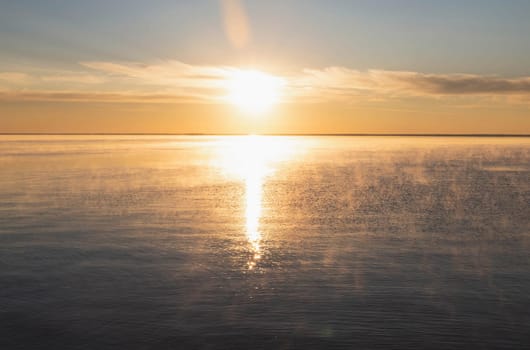 Golden sunrise over the Dnieper river in Ukraine.