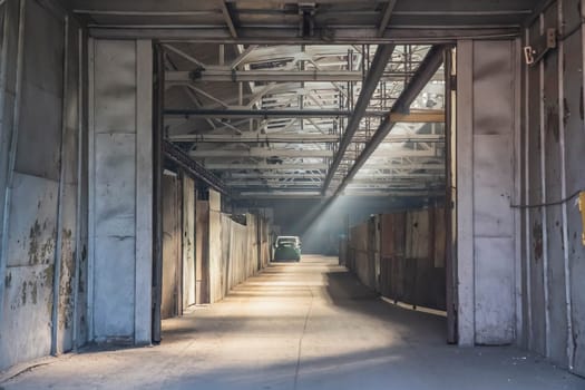 Entrance to an old empty abandoned factory.