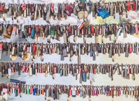 the locks that the lovers have attached to the bridge in Ljubljana, Slovenia