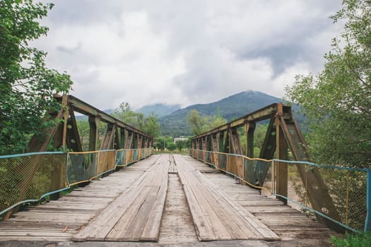 Old bulky bridge in the Carpathians Ukraine.