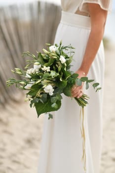 Bridal bouquet with lisianthus and eucalyptus