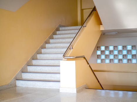 Stairways are concrete in multi-storey buildings and have steel handrails.