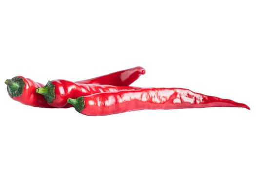 Red hot chili peppers isolated on white background.