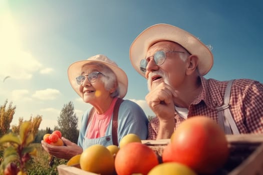 Proper Nutrition. Giving up bad habits, health, a strong body, Older age to be happy and cheerful and cheerful, Senior couple, old seniority, Healthy eating, fruits and vegetables