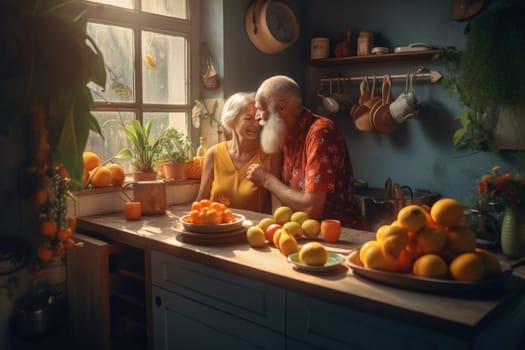 Proper Nutrition. Giving up bad habits, health, a strong body, Older age to be happy and cheerful and cheerful, Senior couple, old seniority, Healthy eating, fruits and vegetables