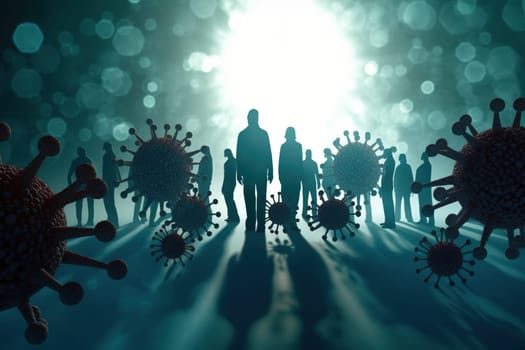 Virus, non-cellular infectious agent, bacteria resposible influenza dangerous flu strain pandemic. Microscope. corona virus disease Viruses in infected organism , viral disease epidemic.