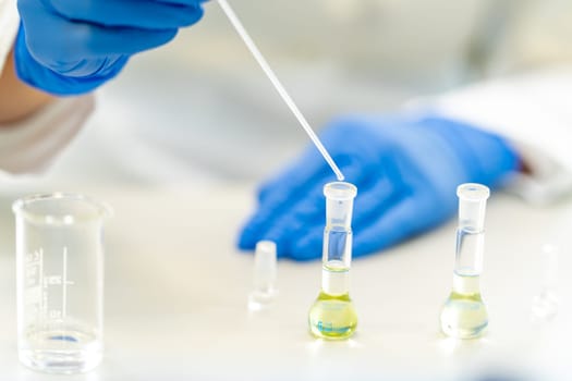 test of a chemical sample in the scientific laboratory of the research institute.