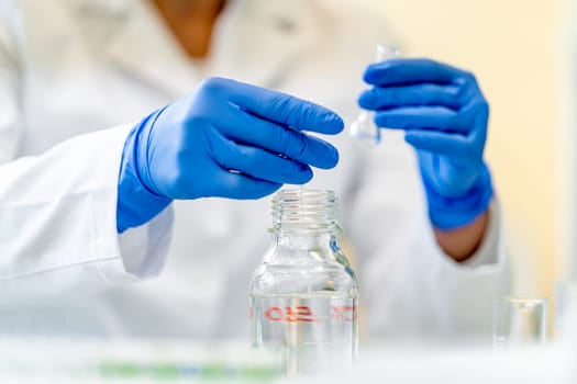 chemical substances in glass flasks in a research laboratory. High quality photo