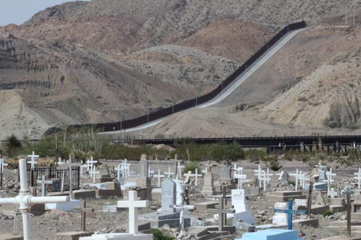 View at the Privately Funded Border Wall from the cemetery in El Paso.