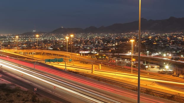 Highway i10 El Paso overlooking Juarez at night