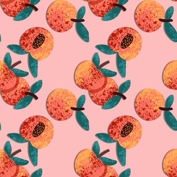 Peach seamless pattern. pattern with peach on a pink background. Hand-drawn textured pattern with peaches