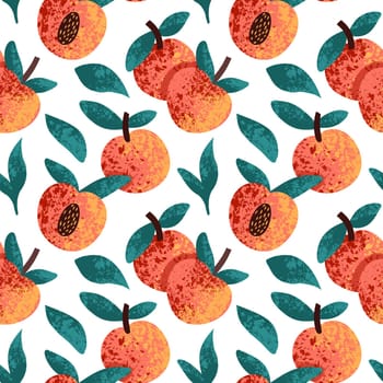 seamless pattern with peach on a white background. Hand-drawn textured pattern with peaches