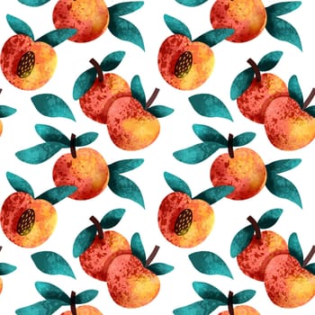 seamless pattern with peach fruits. Hand-drawn textured pattern with peaches