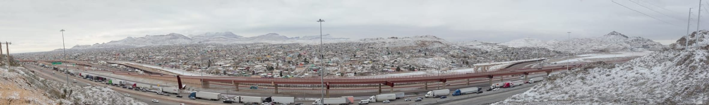 Ciudad Juarez, Chihuahua - Mexico - February 2022 - snow mountain and highway panorama