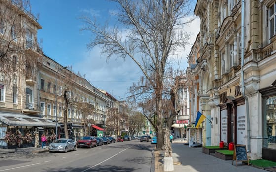 Odessa, Ukraine 15.04.2023. Ekaterininskaya street in Odessa, Ukraine, on a sunny spring day