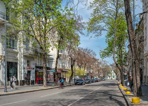 Odessa, Ukraine 15.04.2023. Ekaterininskaya street in Odessa, Ukraine, on a sunny spring day