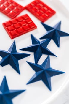 Patriotic blue chocolate star and red mini chocolate.