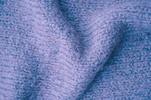 Macro Knitted Blanket. Abstract Woven Pattern. Handmade Holiday Background. Closeup Knitted Sweater. Blue Structure Thread. Scandinavian Christmas Print. Weave Cloth Wallpaper. Knitted Sweater.