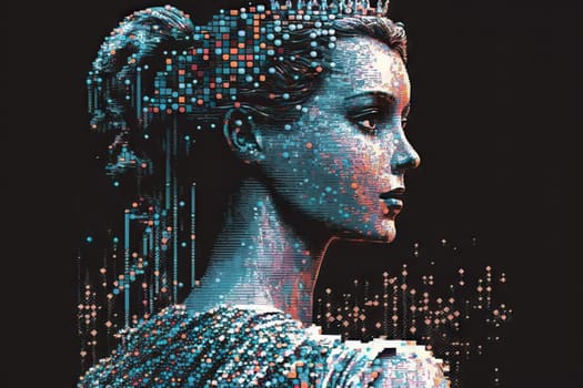 Princess pixelated glitch art retro futuristic beautiful woman. Generative AI AIG15.