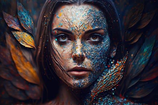 Pointillism beautiful woman by Karol Bakowl photography. Generative AI AIG15.