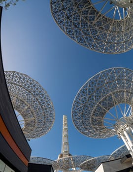 Looking up at Ain Dubai or Dubai Eye Observation Wheel on BlueWaters Island in Jumeirah area