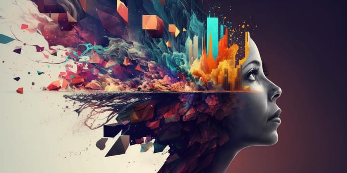 Creative mind imagination concept art, exploding emotions out of head, inner thought and dreams. superlative generative AI image.