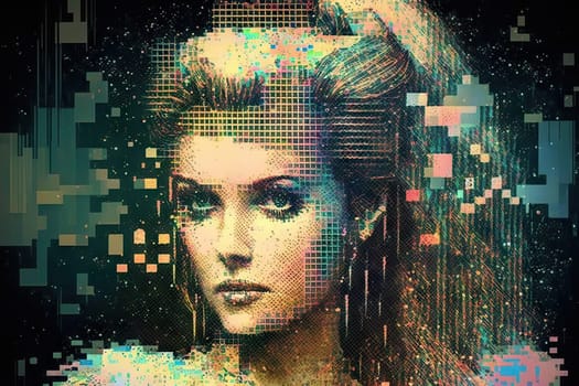 Princess pixelated glitch art retro futuristic beautiful woman. Generative AI AIG15.