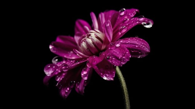 close up of violet flower with drops of water. Generative AI.