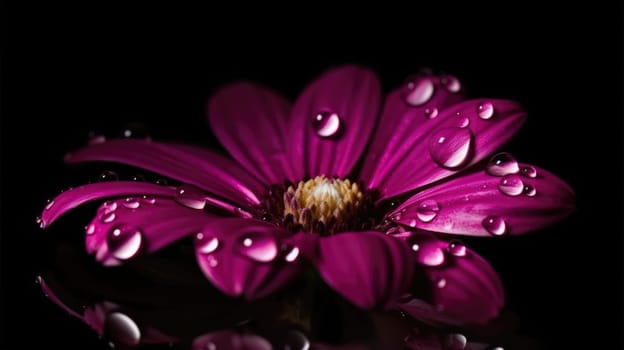 close up of violet flower with drops of water. Generative AI.