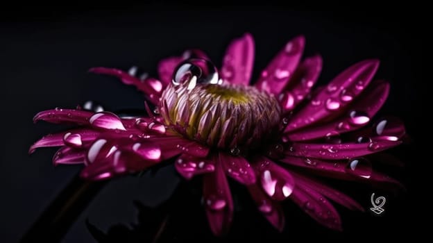 close up of violet flower with drops of water. Generative AI.