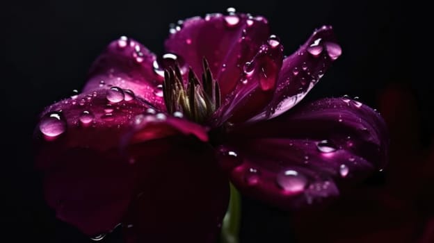 close up of violet flower with drops of water. Generative AI.