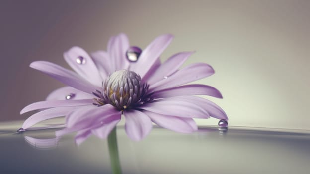 close up of violet flower with drops of water. Generative AI.