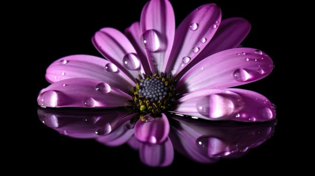 close up of violet flower with drops of water. Generative AI.