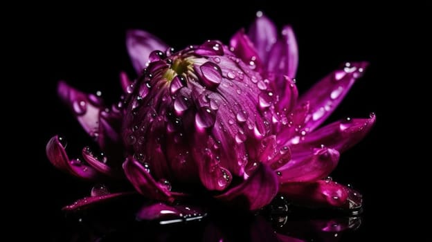 close up of violet flower with drops of water. Generative AI.