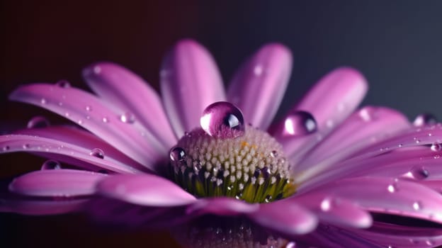 close up of violet flower with drops of water. Generative AI.