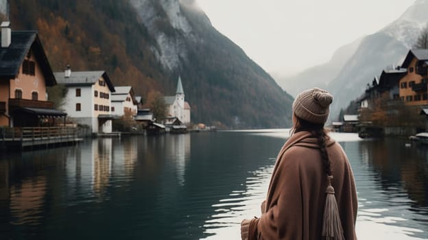 Beautiful old town surrounded by mountains view. Generative AI.