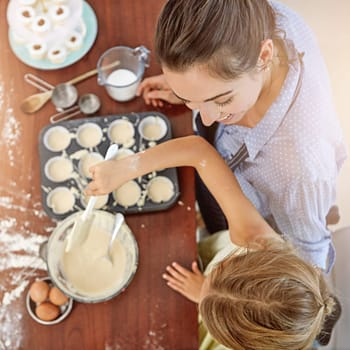 Youre my little baking star. a mother and her daughter baking in the kitchen