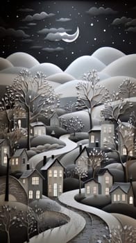 Traditional christmas paper cut art piece with a snowy landscape. Generative AI.