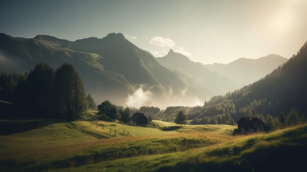 Beautiful scenic landscapes with mountains in Europe. Generative AI.