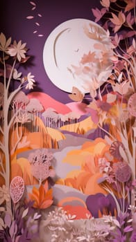 Autumn nature, landscape art paper cut. Generative AI.