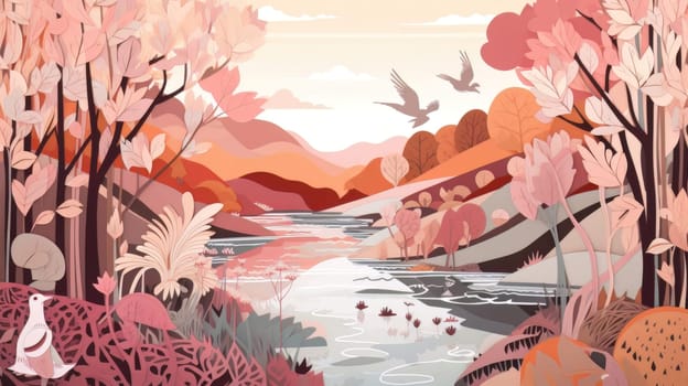 Autumn nature, landscape art paper cut. Generative AI.