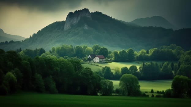 Beautiful scenic landscapes with mountains in Europe. Generative AI.