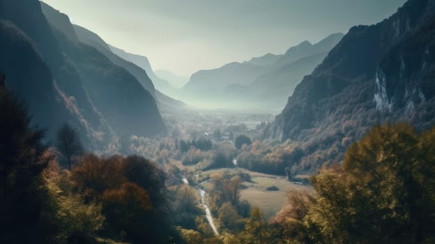 Beautiful scenic landscapes with mountains in Europe. Generative AI.