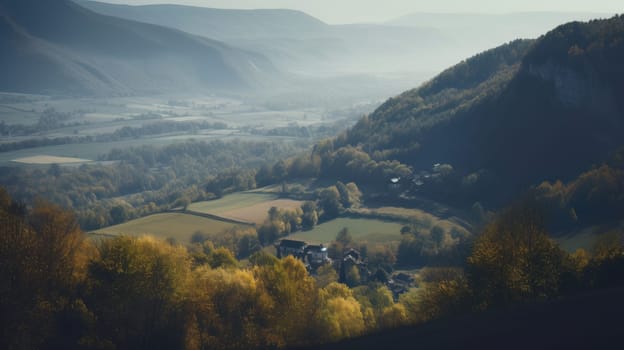 Beautiful scenic landscapes with mountains in Europe. Generative AI.