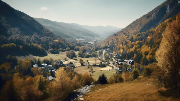 Beautiful scenic landscapes with mountains in Europe. Generative AI.