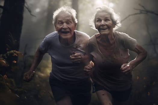 Old people healthy lifestyles, Gym, Fitness, doing sport, Elderly, people hiking and happy fitness , relax trekking together. Health, wellness , sport active lifestyle motivation with cardio